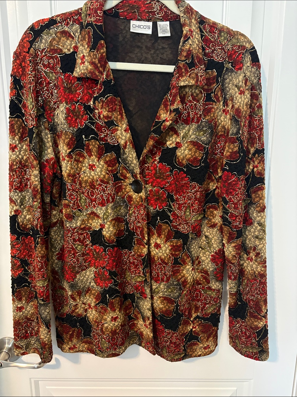Chico’s Size 1 Floral Textured Burnout Blazer Jacket Made USA